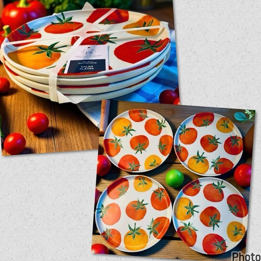 NWT Gorgeous Rachel Ashwell The Farmhouse Set of 4 Melamine Tomatoes Salad Plate